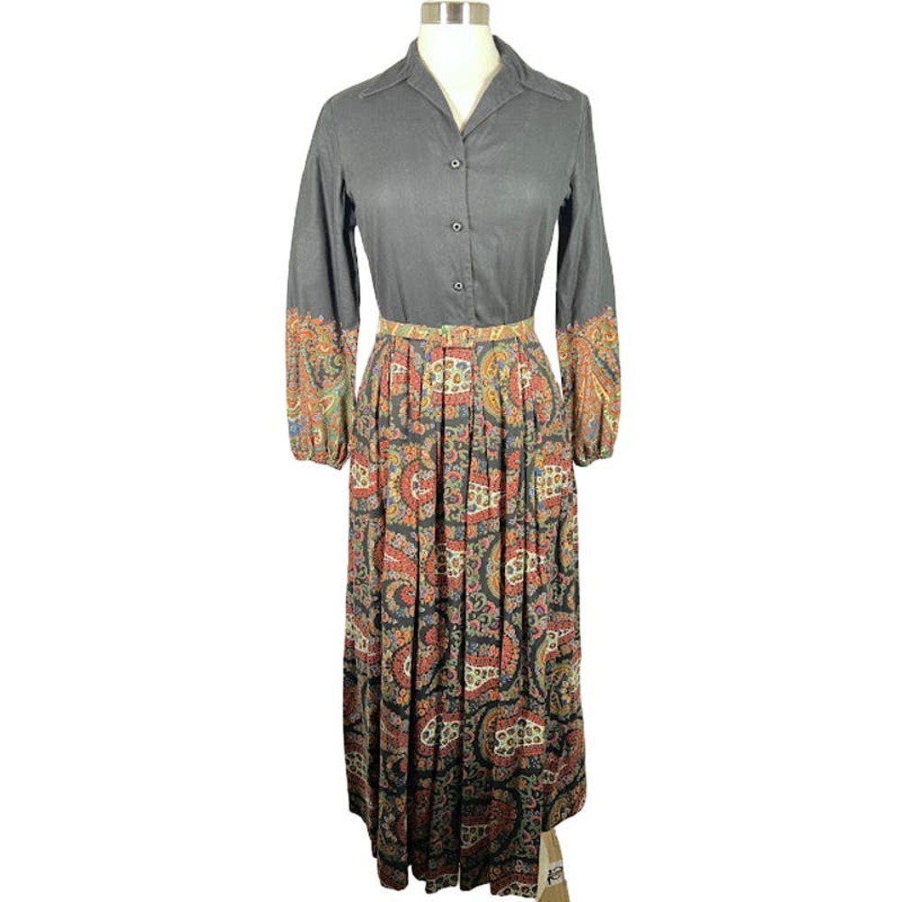 Vtg Avalon Classics Paisley Print Shirt Dress 8/10 Black Belted Union Made USA